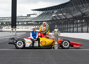 Roger Penske and Josef Newgarden following Team Penske's record 20th Indianapolis 500 victory in 2024.