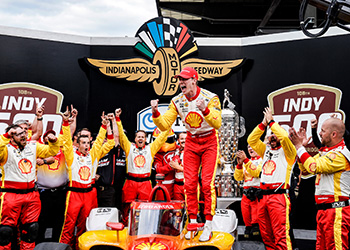 Josef Newgarden and the No. 2 Chevrolet team celebrate Team Penske's 20th Indy 500 victory.